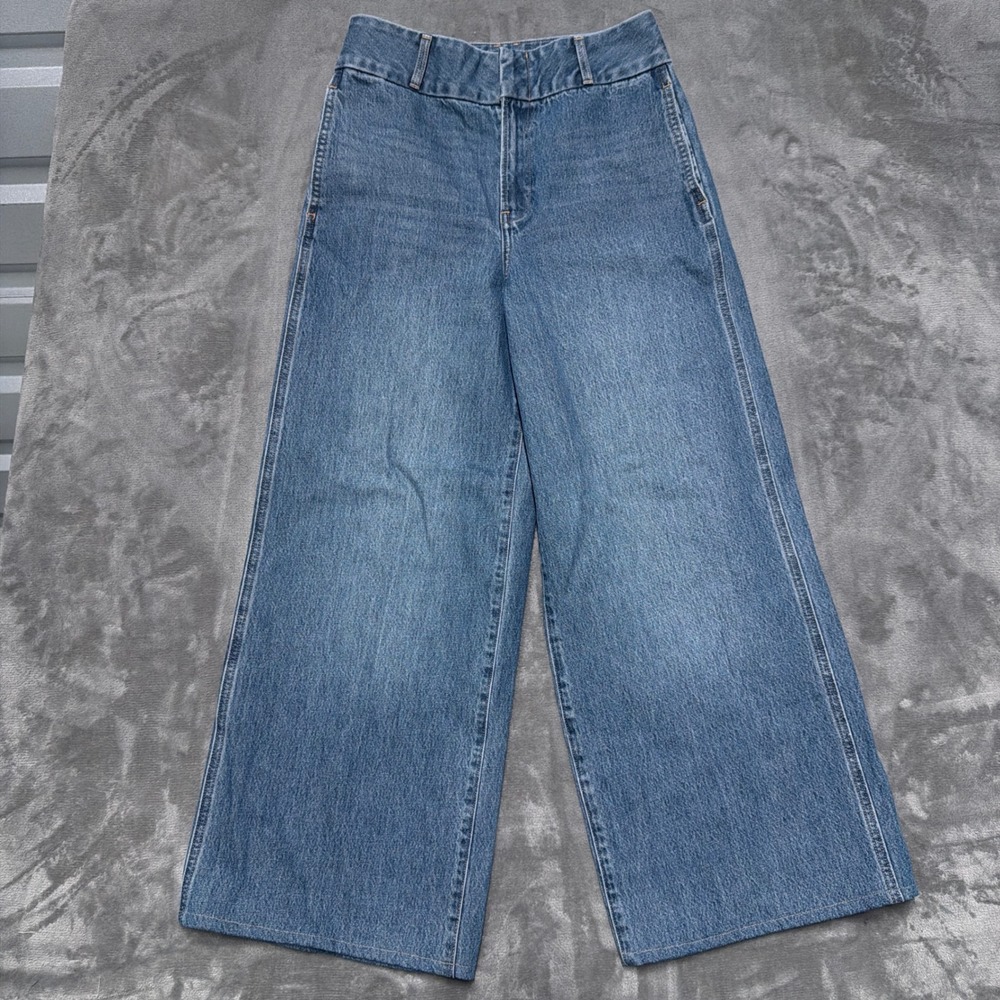 Express Relaxed Wide Leg Jeans Womens 8R Blue Super High Rise Staple 100% Cotton